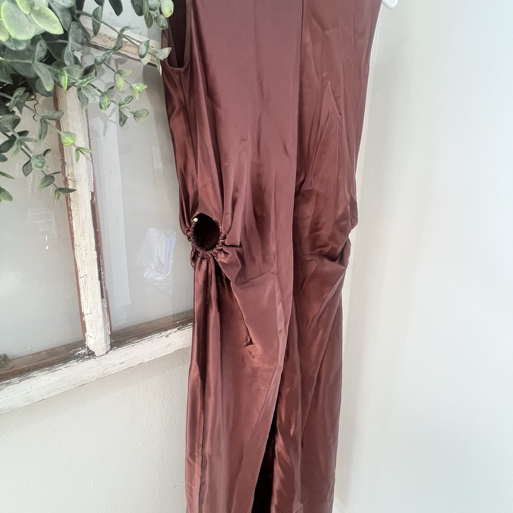LilySilk $249 Mulberry Silk Chocolate A Line Dress Cut‎ Metal Ring Size 6 - Picture 8 of 14